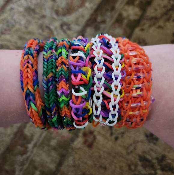 Handmade Orange and Tie Dye Rainbow Loom Bracelet Set - Picture 1 of 5